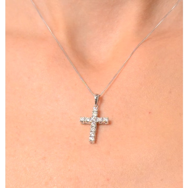 Diamond Cross Necklace 0.46ct in 9K White Gold - Image 4