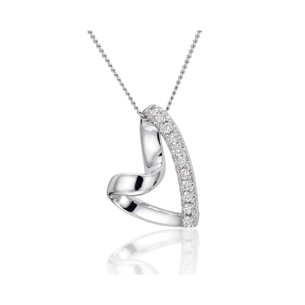 Heart Pendant Necklace 0.10ct Diamond 9K White Gold - Image 3