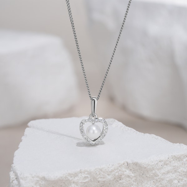 Stellato Pearl and Diamond Pendant Necklace 0.06ct in 9K White Gold - Image 5