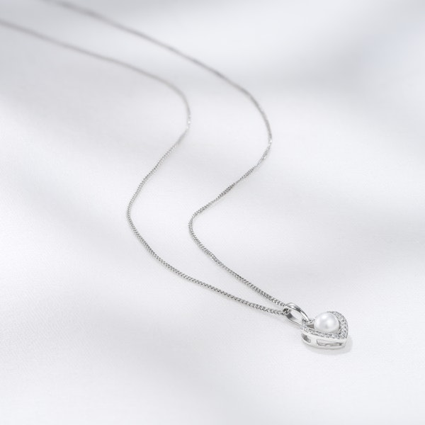 Stellato Pearl and Diamond Pendant Necklace 0.06ct in 9K White Gold - Image 6