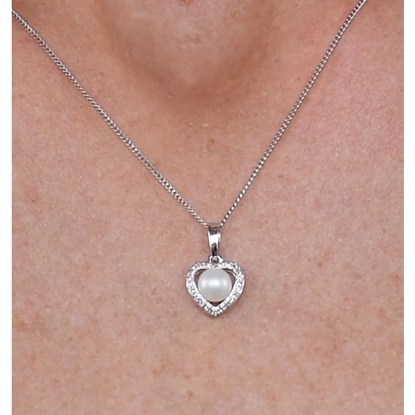 Stellato Pearl and Diamond Pendant Necklace 0.06ct in 9K White Gold - Image 4