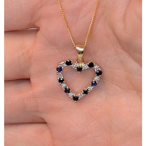 Sapphire And 0.03CT Diamond Heart Pendant Necklace 9K Yellow Gold - Image 4