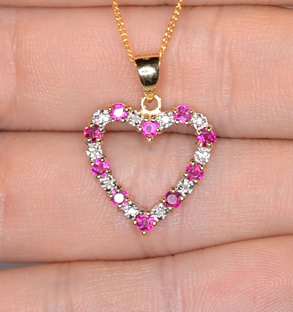 Ruby 0.68CT And Diamond 9K Yellow Gold Heart Pendant Necklace