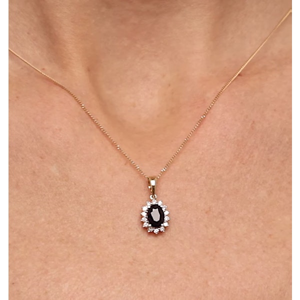 Sapphire 7 x 5mm And Diamond 9K Gold Pendant Necklace - Image 3