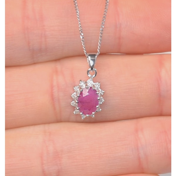 Ruby 1.00CT And Diamond 9K White Gold Pendant Necklace - Image 2