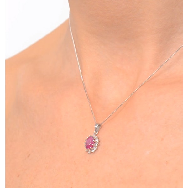 Ruby 1.00CT And Diamond 9K White Gold Pendant Necklace - Image 3
