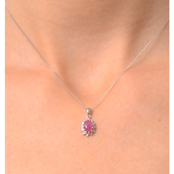 Ruby 1.00CT And Diamond 9K White Gold Pendant Necklace - Image 4