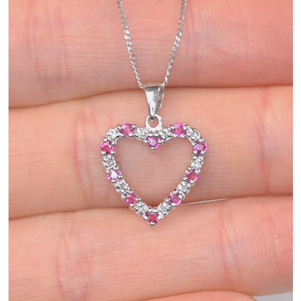 Ruby 0.68CT And Diamond 9K White Gold Heart Pendant Necklace - Image 2