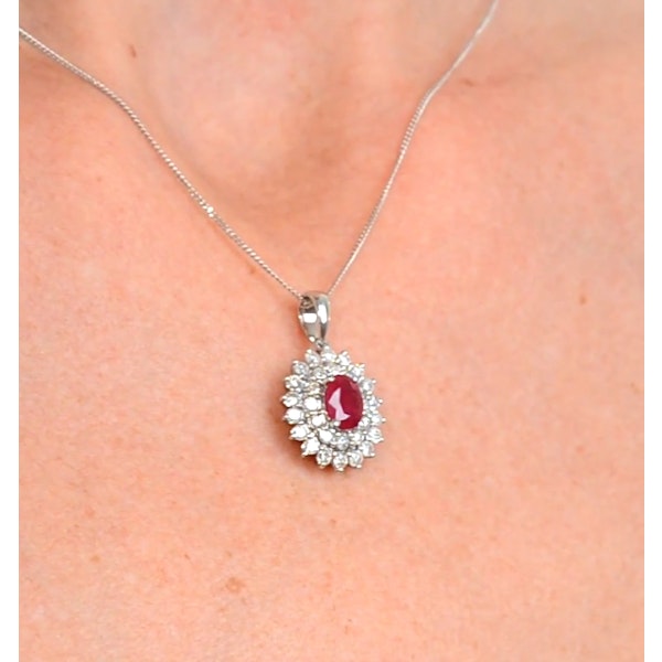 Ruby 7 x 5mm And Diamond 9K White Gold Pendant Necklace - Image 4