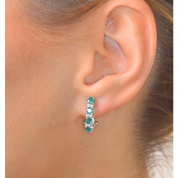 Emerald Earrings Half Huggie With Lab Diamonds Set in 925 Silver - Image 2