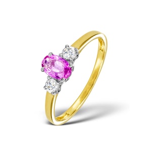 18K Gold Diamond 0.20ct and Pink Sapphire Ring SIZE L