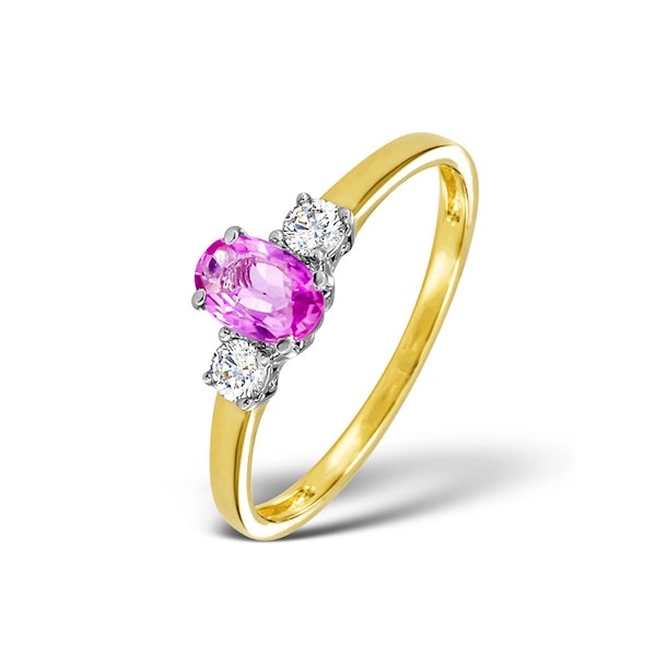 18K Gold Diamond 0.20ct and Pink Sapphire Ring SIZE L - Image 1