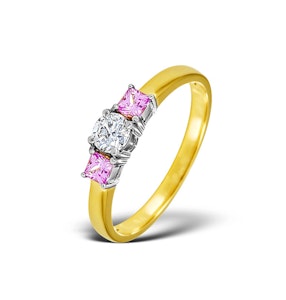 18K Gold Lab Diamond Pink Sapphire Ring 0.33ct SIZE M and P