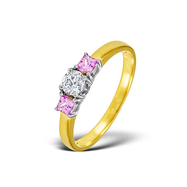 18K Gold Lab Diamond Pink Sapphire Ring 0.33ct SIZE M and P - Image 1