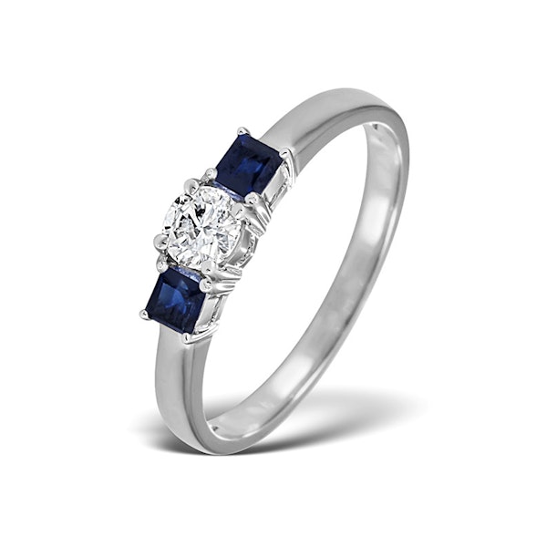 Lab Diamond 0.33ct And Sapphire 18K White Gold Ring SIZE N - Image 1