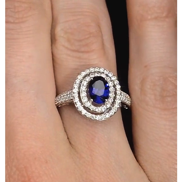 Sapphire Ring with a Diamond Halo 1ct in 18K White Gold SIZE N - Image 4