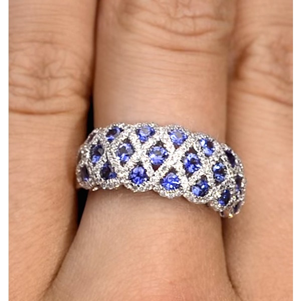 Sapphire 1.36CT and Diamond Lattice Ring in 18K White Gold - N4539Y - Image 4