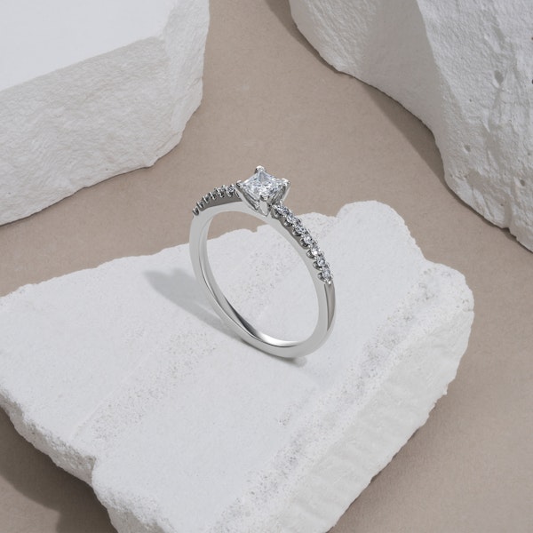 Princess Cut Lab Diamond Engagement Ring 0.50ct H/Si in 9K White Gold - Image 6