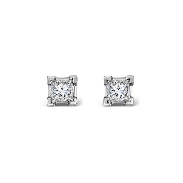 18K White Gold Princess Diamond Earrings - 0.30CT - G/VS - 3mm - Image 1
