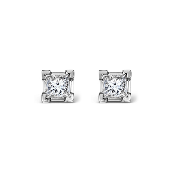 18K White Gold Princess Diamond Earrings - 0.50CT - G/VS - 3.4mm - Image 1