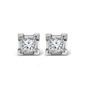 18K White Gold Princess Diamond Earrings - 1CT - G/VS - 4.8mm