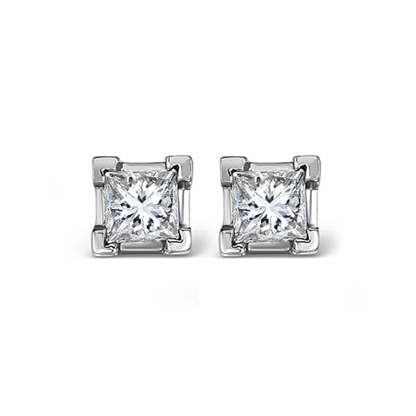 18K White Gold Princess Diamond Earrings - 1CT - G/VS - 4.8mm - Image 1