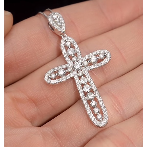 Diamond Pyrus Cross 1.40CT Pendant Necklace in 18K White Gold - Image 3