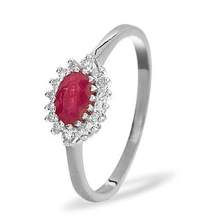 Ruby 6 x 4mm And Diamond 18K White Gold Ring  FET21-TY