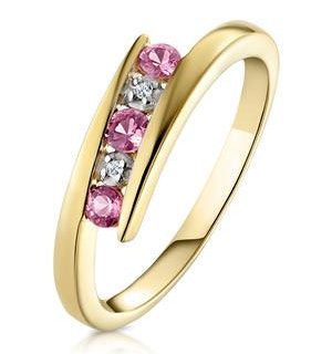 0.21ct Pink Sapphire and Diamond Ring 9K Yellow Gold