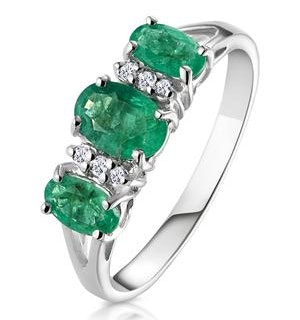 Emerald 1.06ct And Diamond 9K White Gold Ring