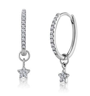Stellato Diamond Encrusted Hoop Star Earrings 0.12ct in 9K White Gold
