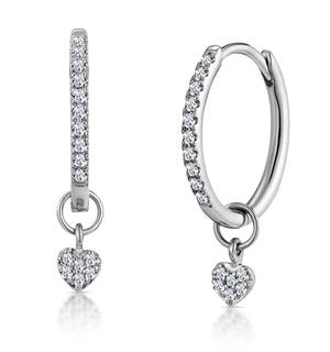 Stellato Diamond Encrusted Hoop Heart Earrings 0.11ct in 9K White Gold