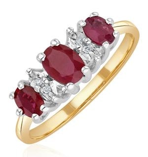 Ruby 0.85ct And Diamond 9K Gold Ring