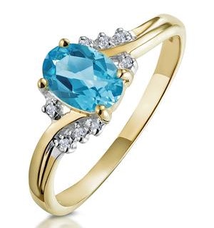 Blue Topaz 0.94CT And Diamond 9K Yellow Gold Ring