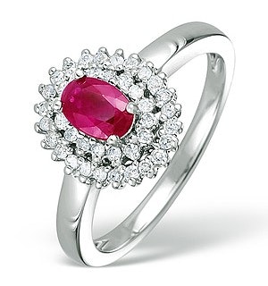 Ruby 6 x 4mm And Diamond 9K White Gold Ring  E5799