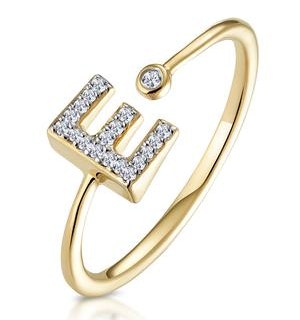 Diamond Initial 'E' Ring 0.07ct set in 9K Gold