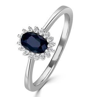 Sapphire 6 x 4mm And Diamond 9K White Gold Ring  A4433