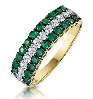 Emerald and Diamond Triple Row Asteria Eternity Ring in 18K Gold