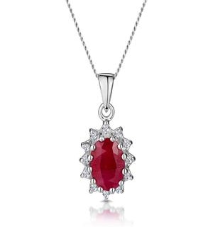 Ruby 1.00CT And Diamond 9K White Gold Pendant Necklace