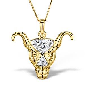 9K Gold Diamond Taurus Pendant Necklace 0.06ct