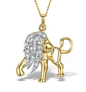 9K Gold Diamond Leo Pendant Necklace 0.12ct