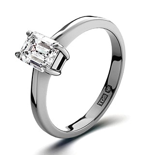 Diamond Engagement Ring Emerald Cut 18K White Gold 0.50CT-G-H/SI