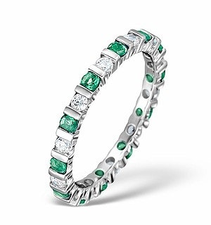 Emerald 0.70ct And H/SI Diamond 18KW Gold Eternity Ring  HG36-322GJUY