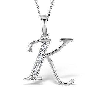 9K White Gold Diamond Initial 'K' Necklace 0.05ct