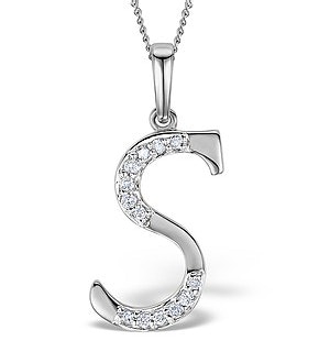 9K White Gold Diamond Initial 'S' Necklace 0.05ct