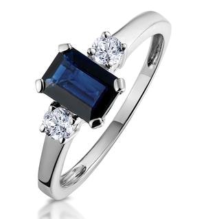 Sapphire 7 x 5mm And Diamond 18K White Gold Ring