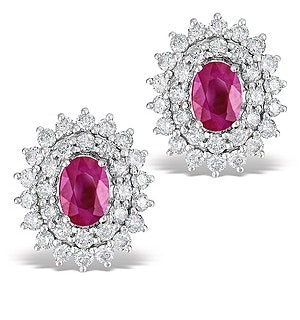 Ruby 1.15CT And Diamond 18K White Gold Earrings