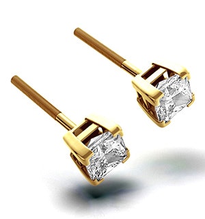 18K Gold Princess Diamond Earrings - 1CT - G/VS - 4.8mm