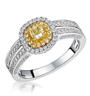 Shaya Yellow Diamond Double Halo Engagement Ring 0.65ct 18K White Gold