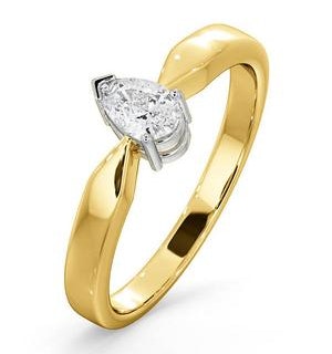 Certified Pear Shaped 18K Gold Diamond Engagement Ring 0.33CT-H/Si